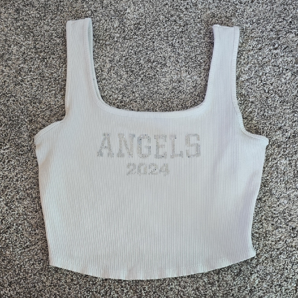 Ribbed White 'Angels' Tank Top